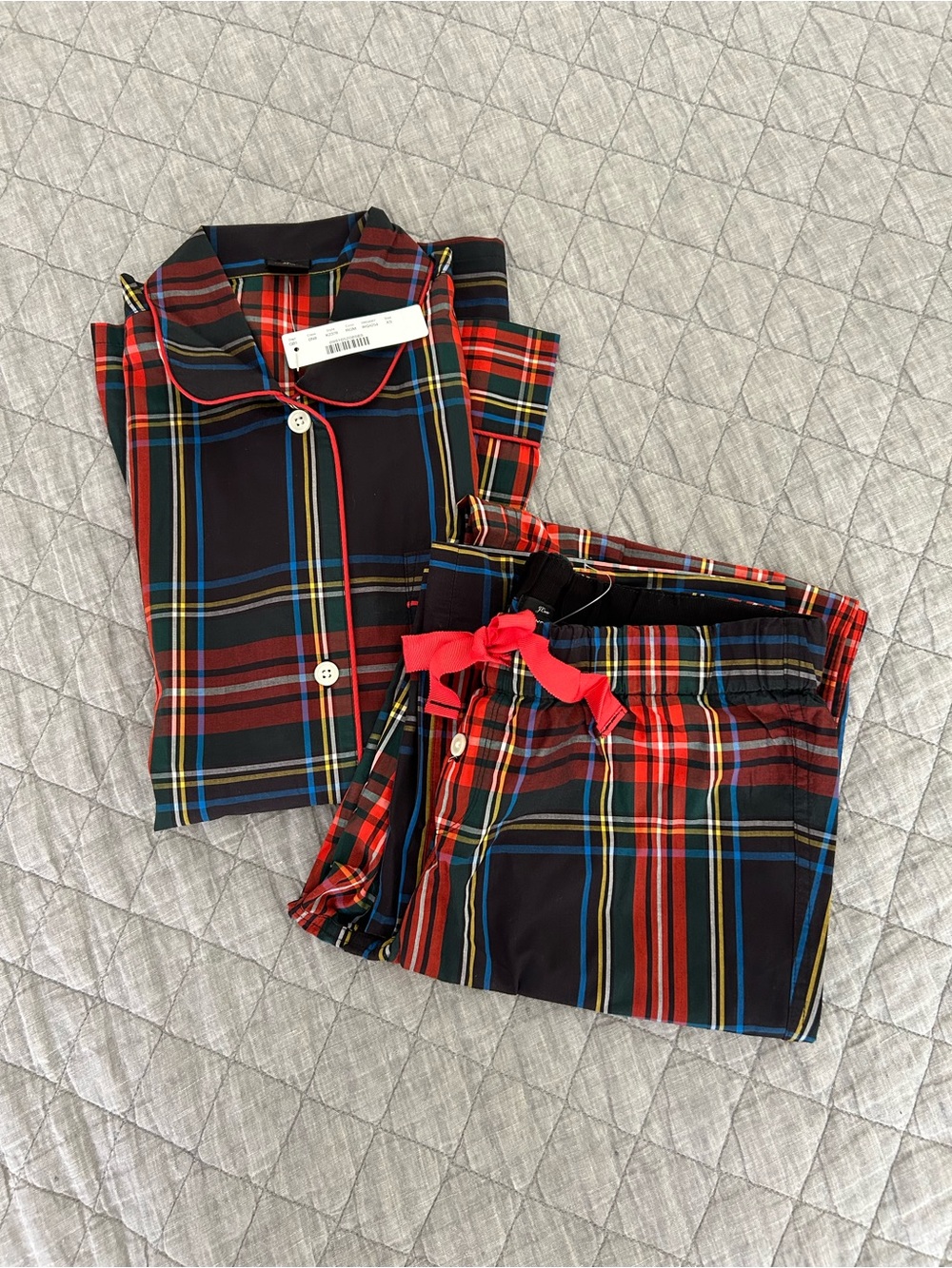 NWT J. Crew Stewart Tartan Cotton Poplin Pajama Set XS Holiday Plaid K2378